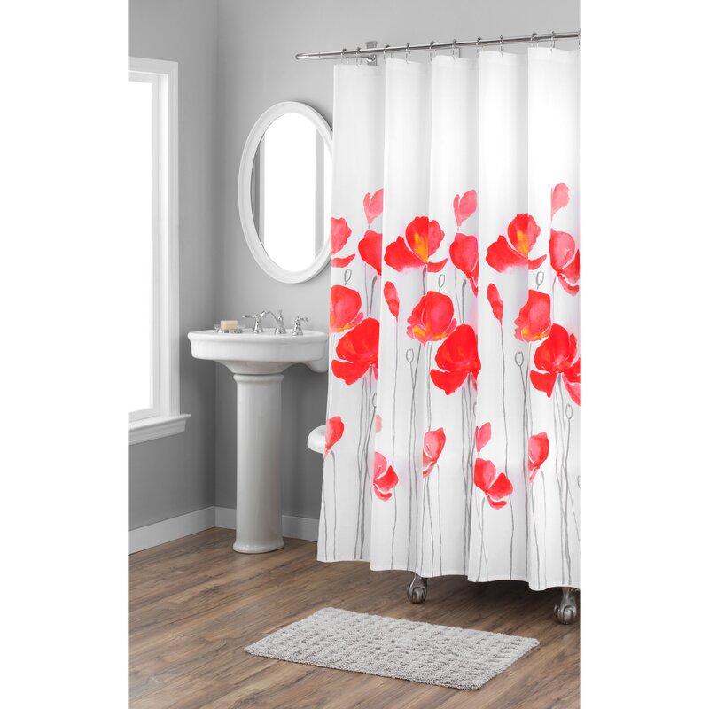 red and white shower curtain