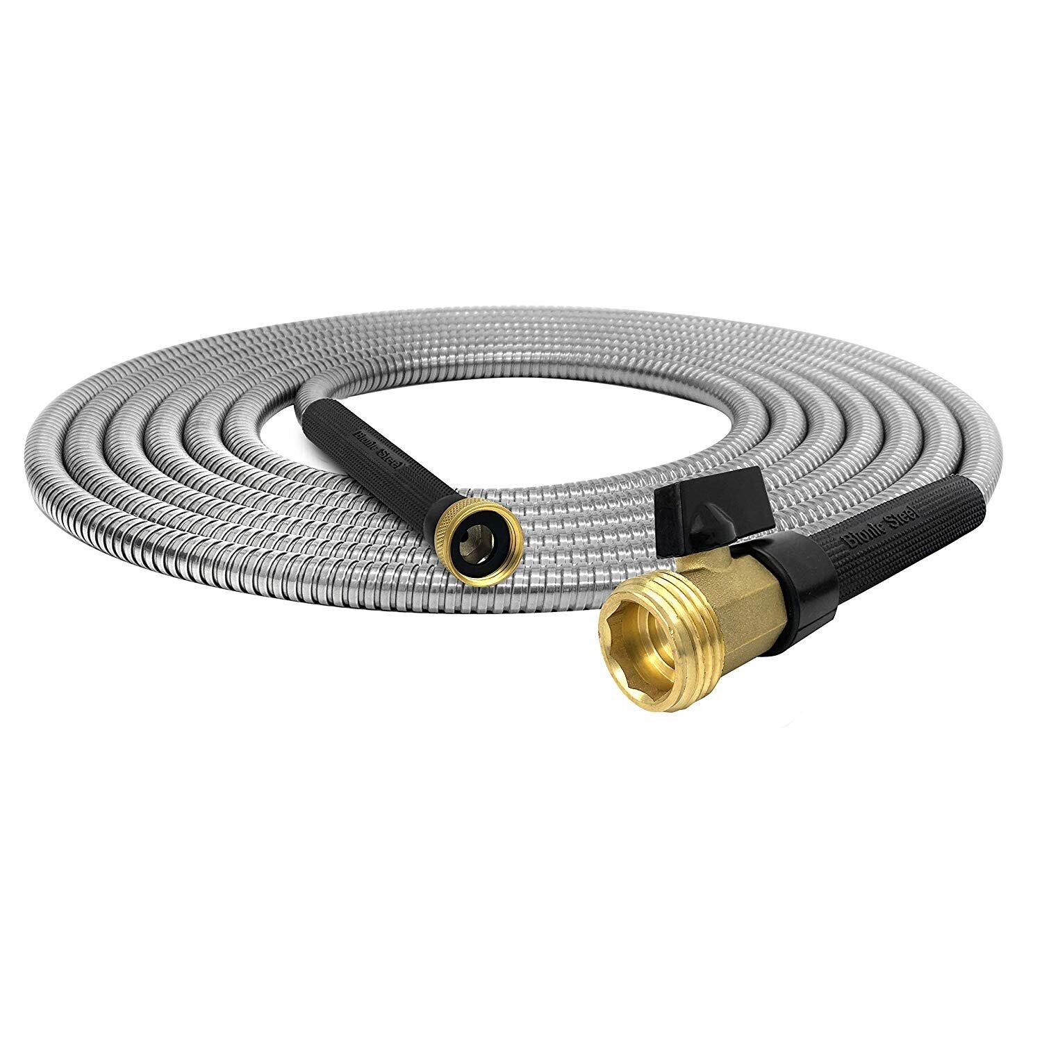 Metal Water Hose MTB 304 Stainless Steel Garden Hose 75-ft with Spray Nozzle and 3/4” Solid Aluminum Connectors