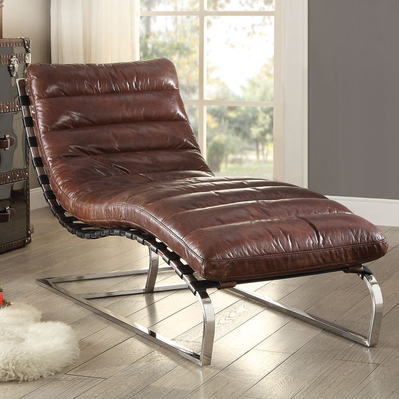 Qortini Leather Chaise Lounge Cognac #cognac #leather #modern #chaise