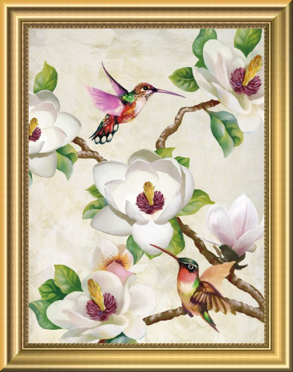 East Urban Home Magnolia And Humming Birds Framed Oil Painting