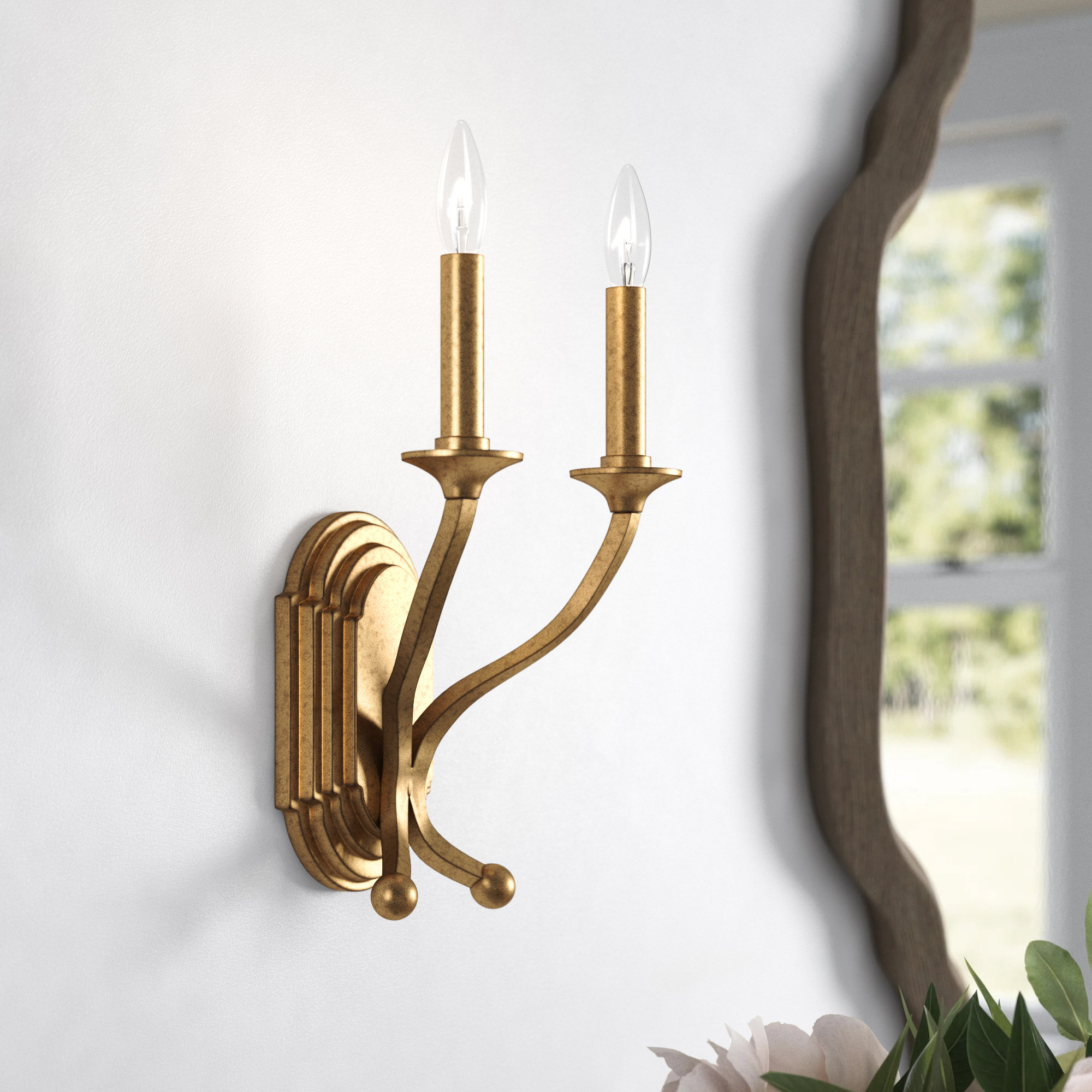 Kelly Clarkson Home Chelsea 2 Light Dimmable Antique Gold Candle Wall