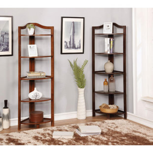 Lecroy Transitional Wooden Open Frame Corner Bookcase by Charlton Home