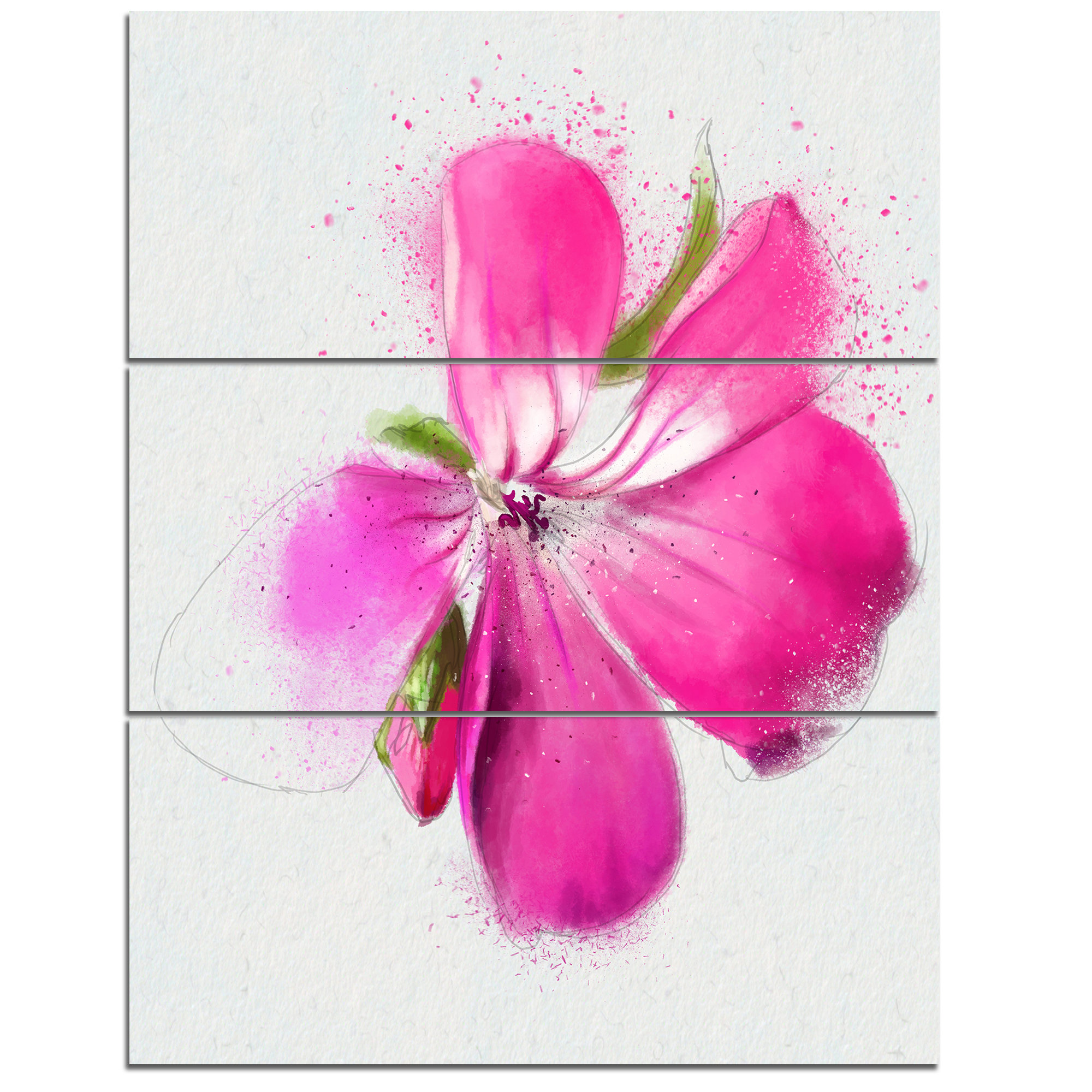 Designart Full Bloom Pink Flower Watercolor 3 Piece Wall Art On Wrapped Canvas Set Wayfair