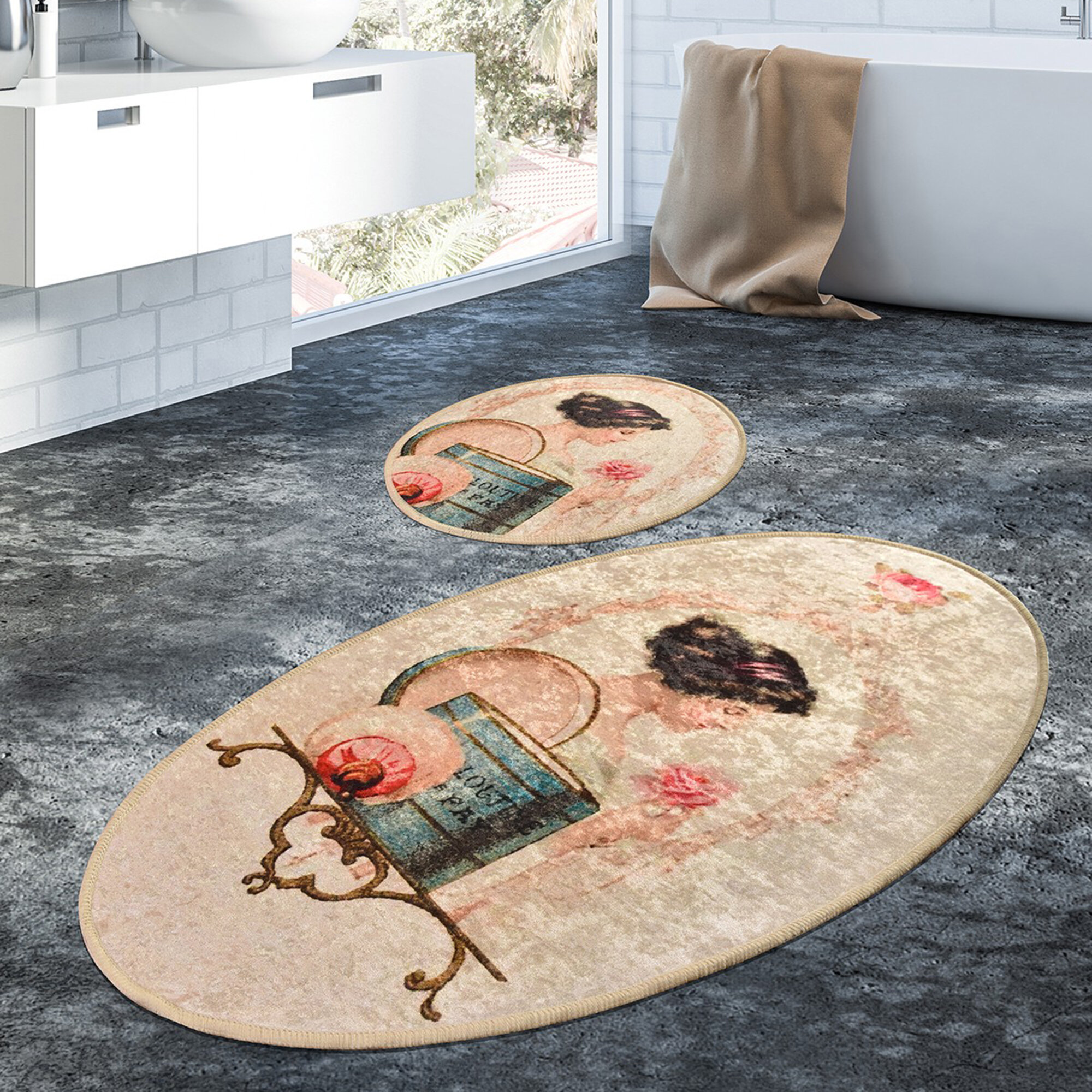 oval bath mat set