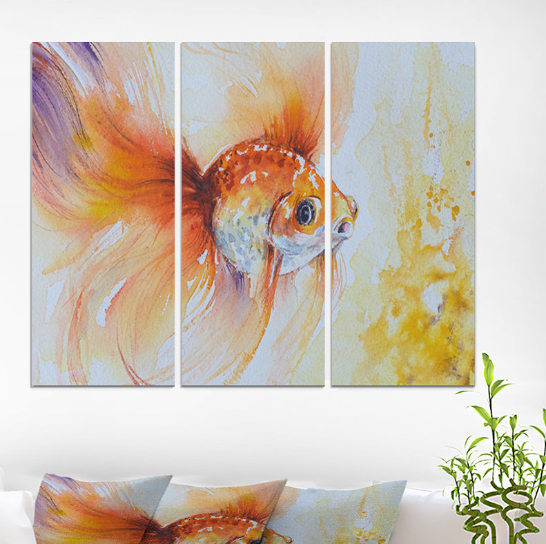 East Urban Home Orange Goldfish In Water Oil Painting Print