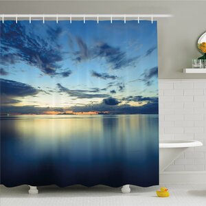 Scenery House Dramatic Dusk Sunset over Calm Peace Tropic Azure Lagoon Ocean Shower Curtain Set
