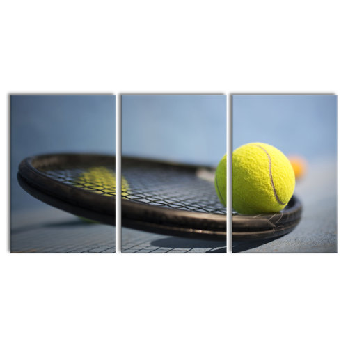 Tennis Racket and Balls Photographic Art Print Multi-Piece Image on Canvas East Urban Home Size: 120cm H x 240cm W