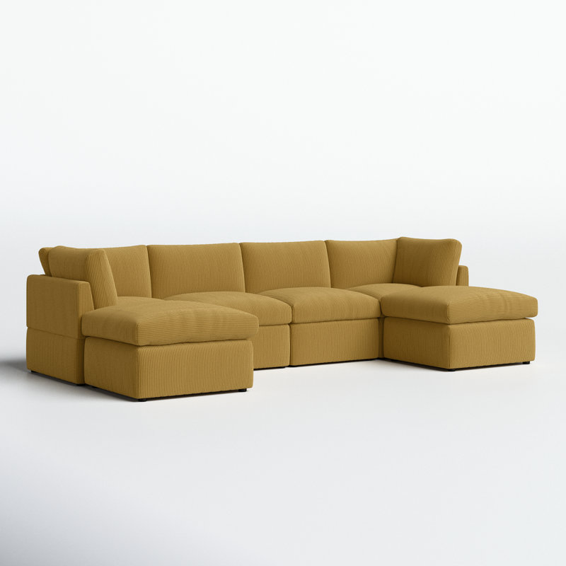 Annai 129" Wide Reversible Modular Corner Sectional with Ottoman Body Fabric: Ginger Corduroy