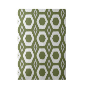 More Hugs and Kisses Geometric Print Olive Indoor/Outdoor Area Rug