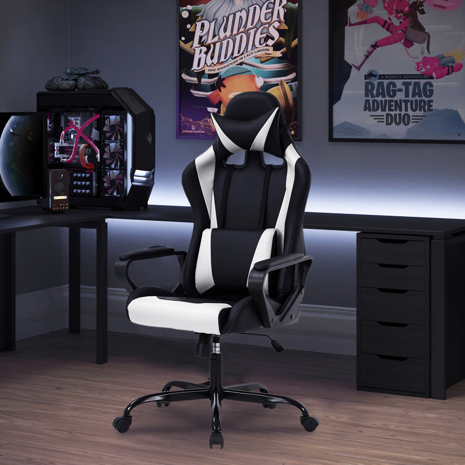 Details about   Gaming Chair Racing Office Chair PC Computer Chair with Lumbar Support Flip-up 