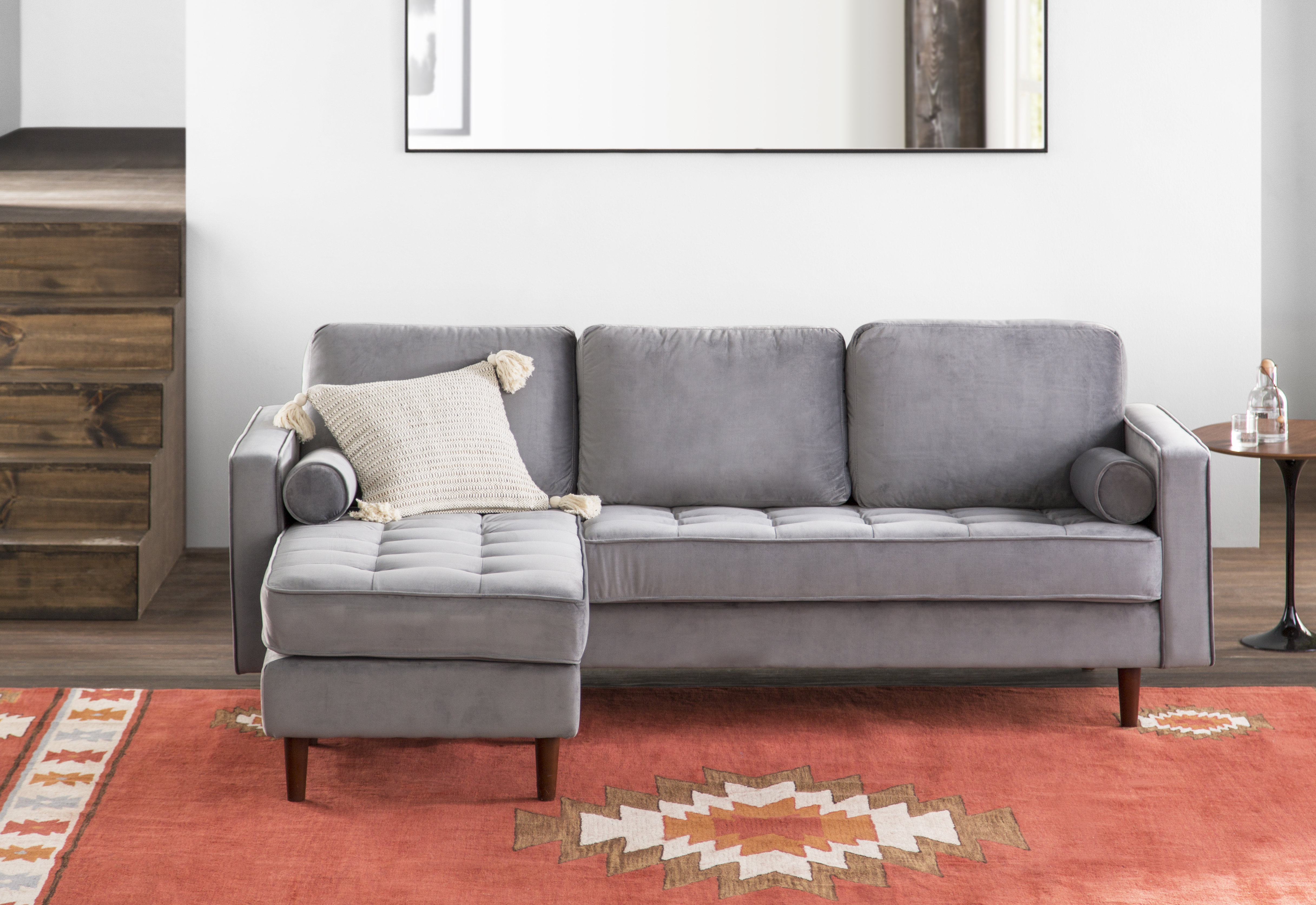Allmodern 84 Wide Velvet Reversible Sofa Chaise Reviews Wayfair