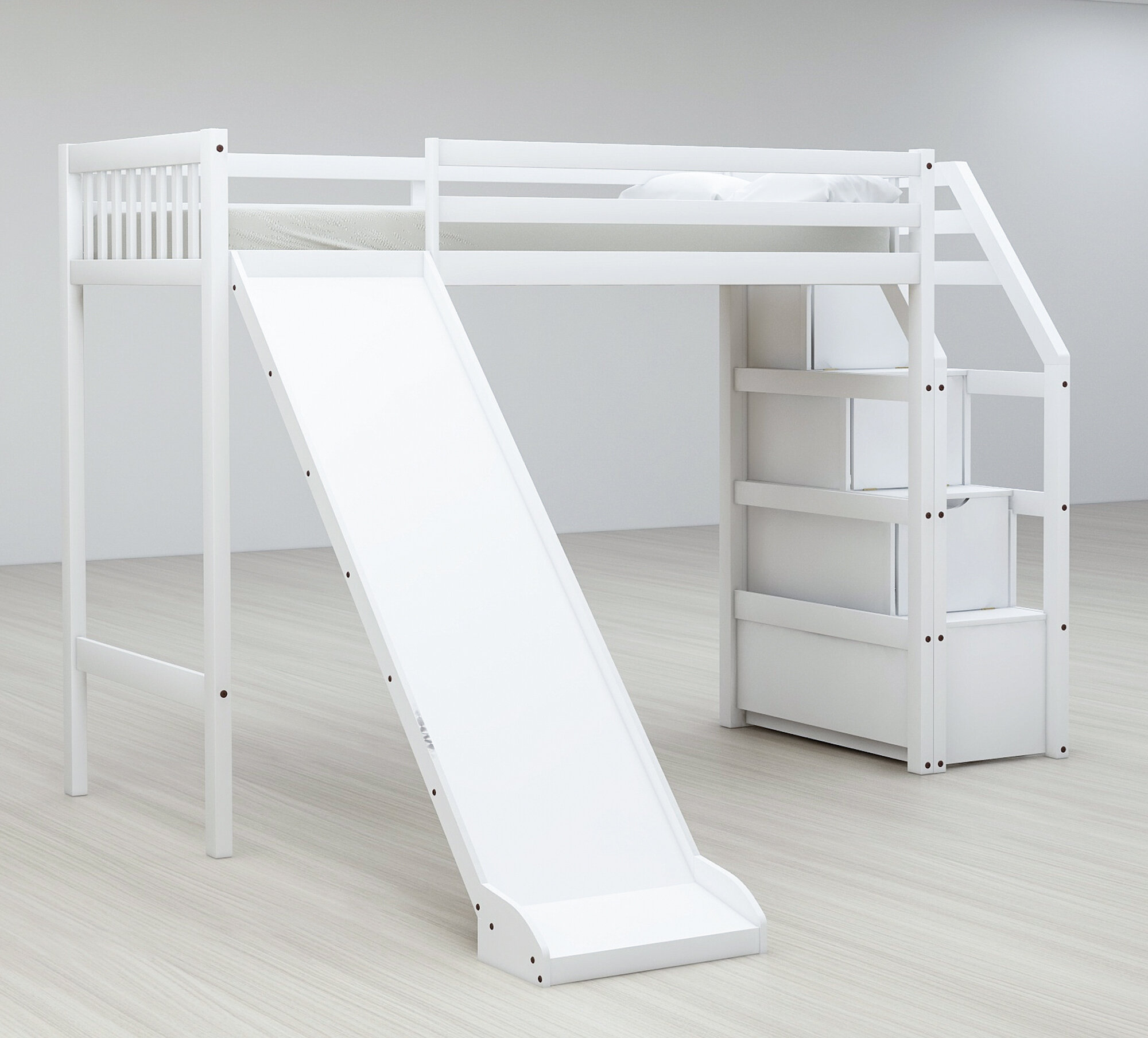 twin bed with slide and stairs