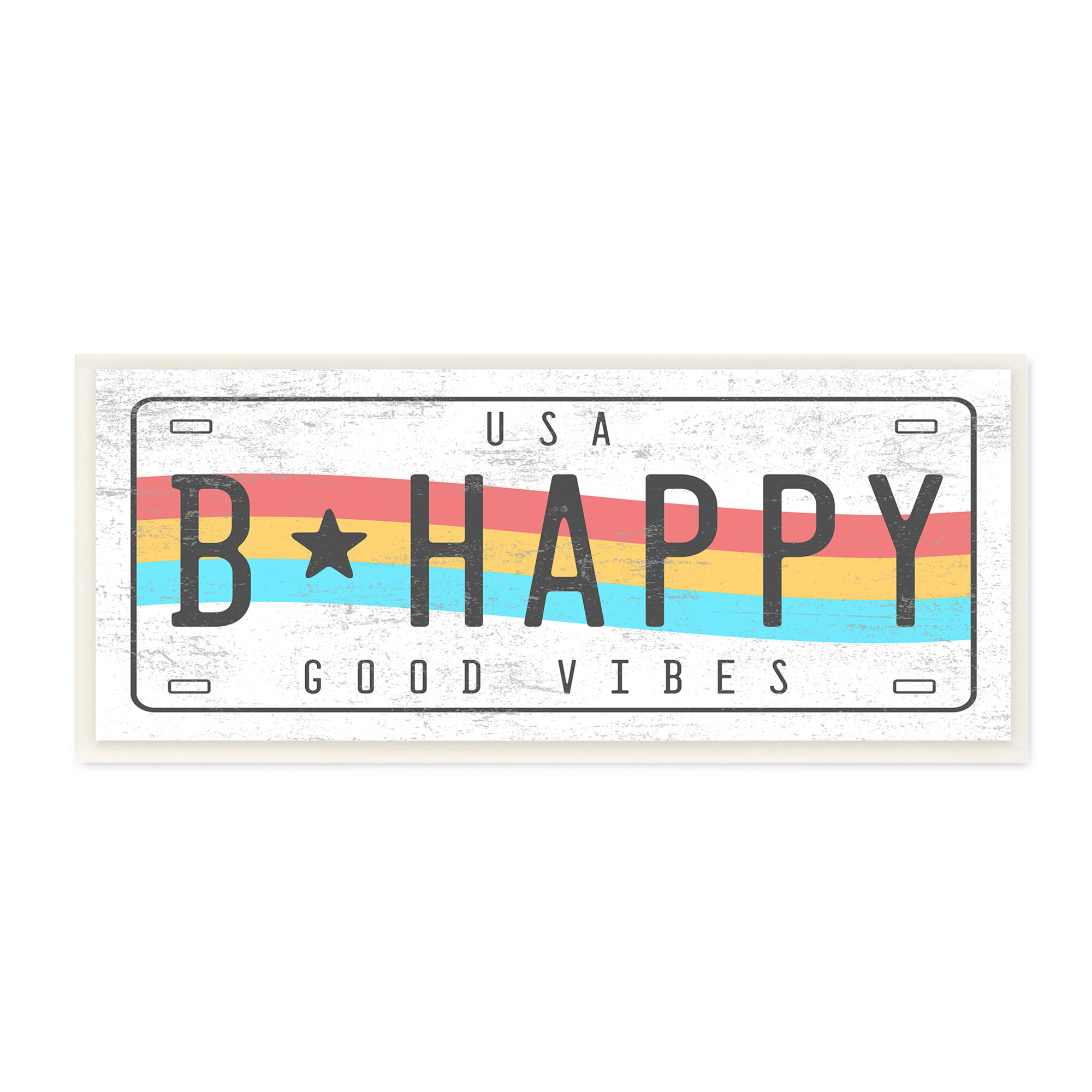 Grey 13 x 30 Stupell Industries B Happy Rainbow License Plate Good Vibes Sentiment Designed by Daphne Polselli Canvas Wall Art