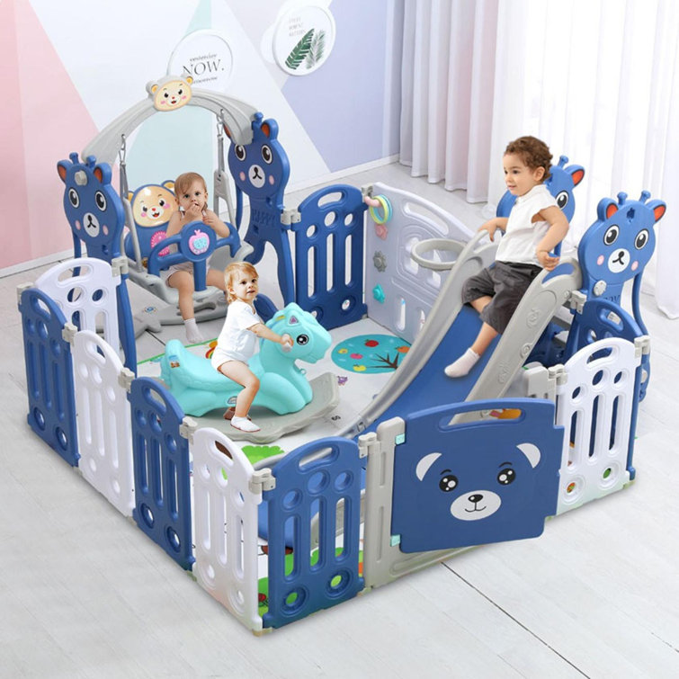 Baby Playpen with Slide Swing Set 