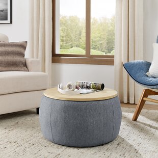 2 in 1 Function Round Storage Ottoman Dark Grey Ottoman Coffee Tables Grey Work as End Table and Ottoman 