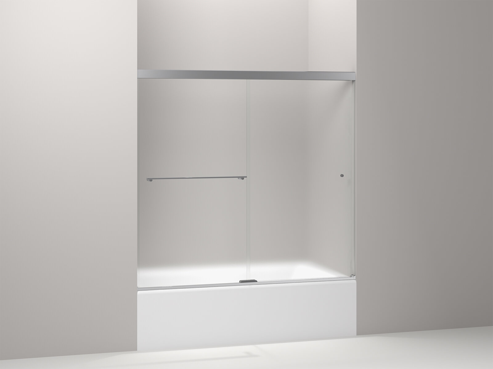 Kohler Revel Sliding Bath Door 55 1 2 In H X 56 5 8 59 5 8 In W With 1 4 In Thick Frosted Glass Wayfair