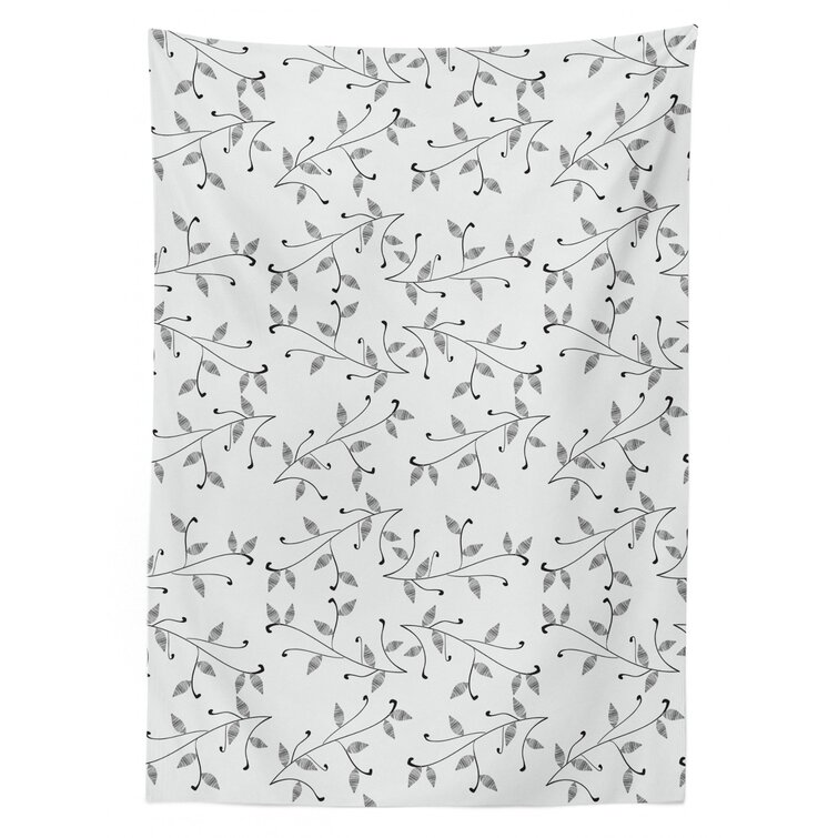 Continuous Ornamental Simplistic Fall Foliage Items Garden Art Theme Rectangle Satin Table Cover Accent for Dining Room and Kitchen 60 X 90 Charcoal Grey and White Ambesonne Leaf Tablecloth