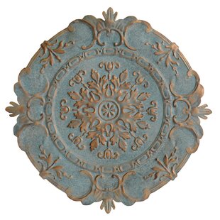 36 inch Beautiful Blue Brushed Scroll Medallion Metal Wall Decor Large and Heavy 
