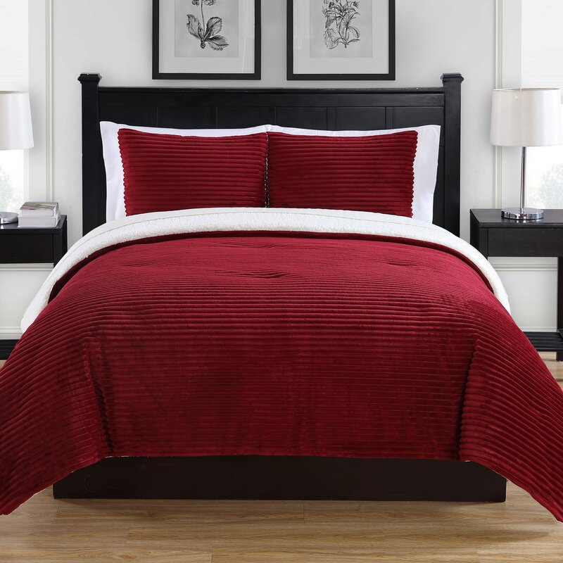 Solid reversible plush comforter set - retroraser