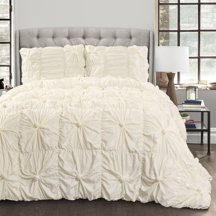 100% Polyester Microfiber 3PC Ivory Pinch Pleat Comforter Set-All Sizes 