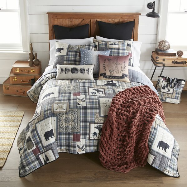 CHARMING GRAYS SHERPA QUILT THROW LODGE QUILTED BLANKET 