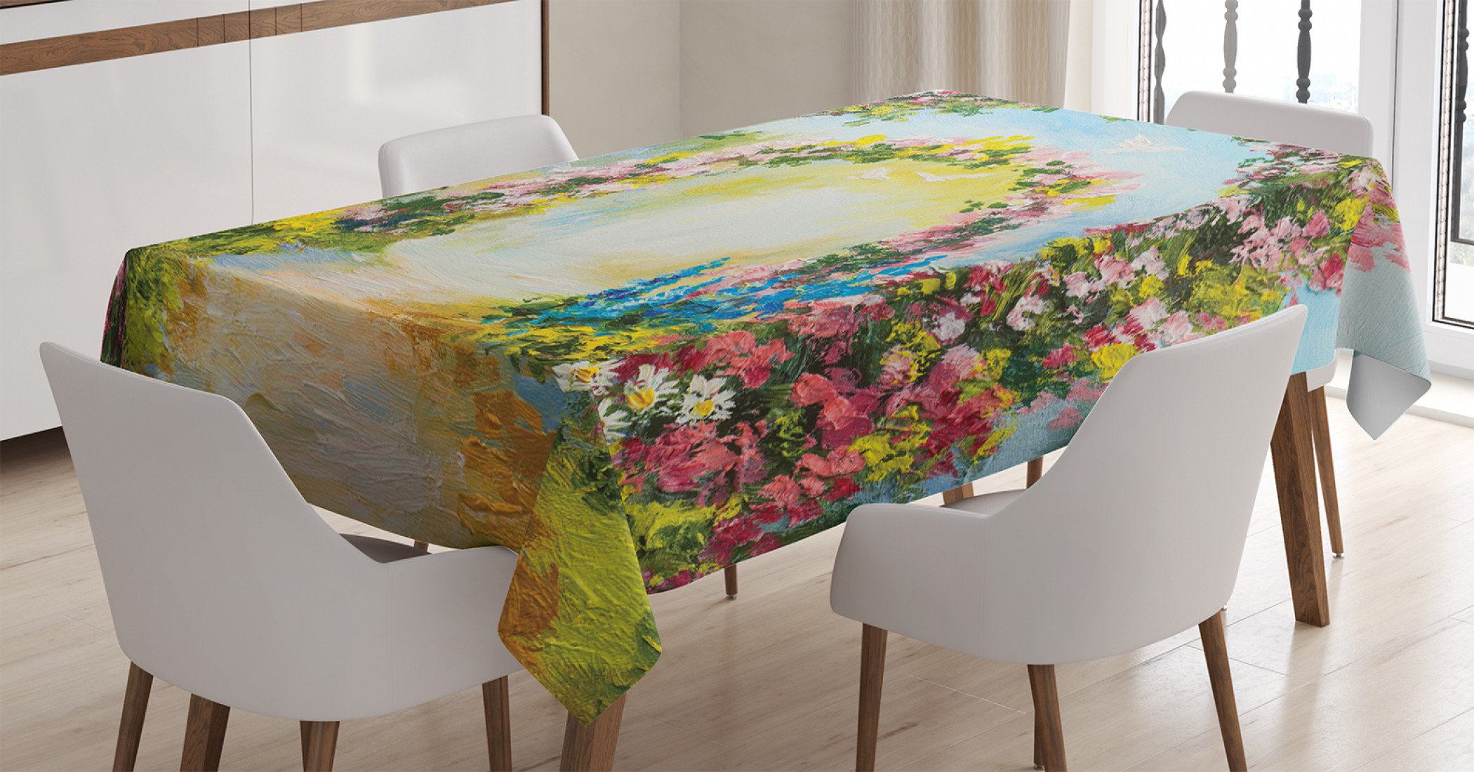 East Urban Home Ambesonne Country Tablecloth Colorful Floral Arch In The Summer Park Romantic Feminine Boho Paint Style Print Rectangular Table Cover For Dining Room Kitchen Decor 52 X 70 Multicolor