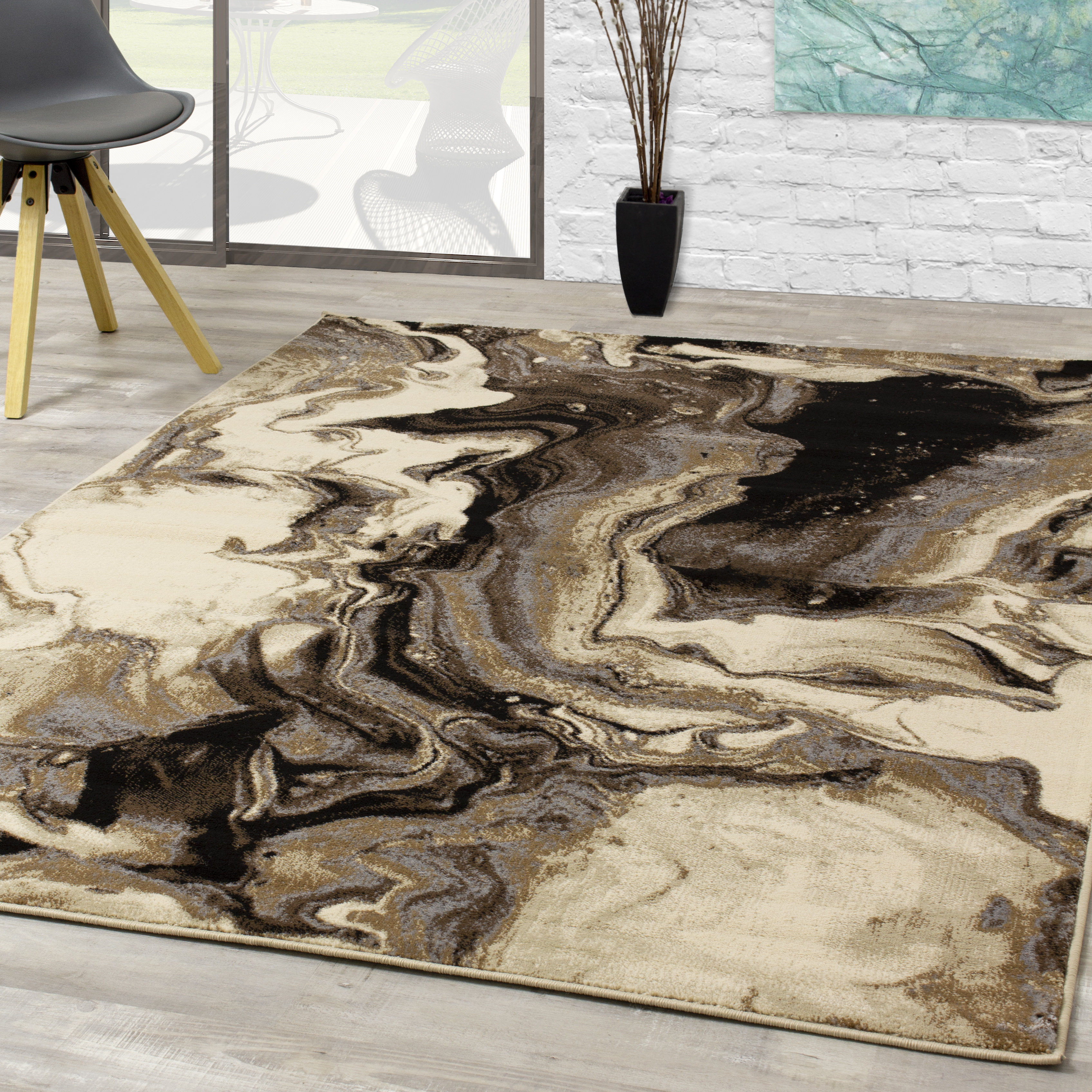 Brayden Studio Woodrum Melting Cavern Beige Black Area Rug Wayfair
