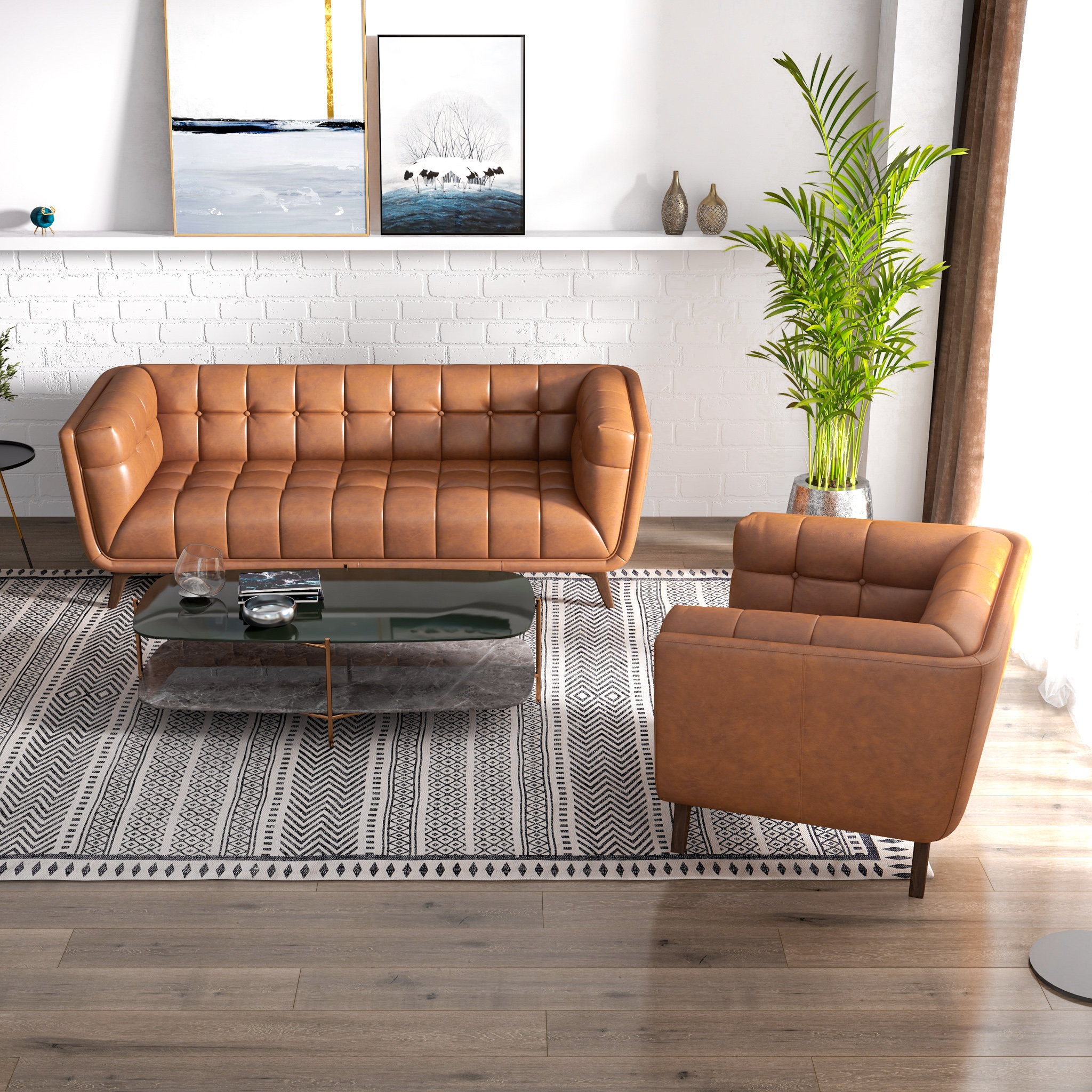 Corrigan Studio® Katwa 2 Piece Genuine Leather Living Room Set | Wayfair