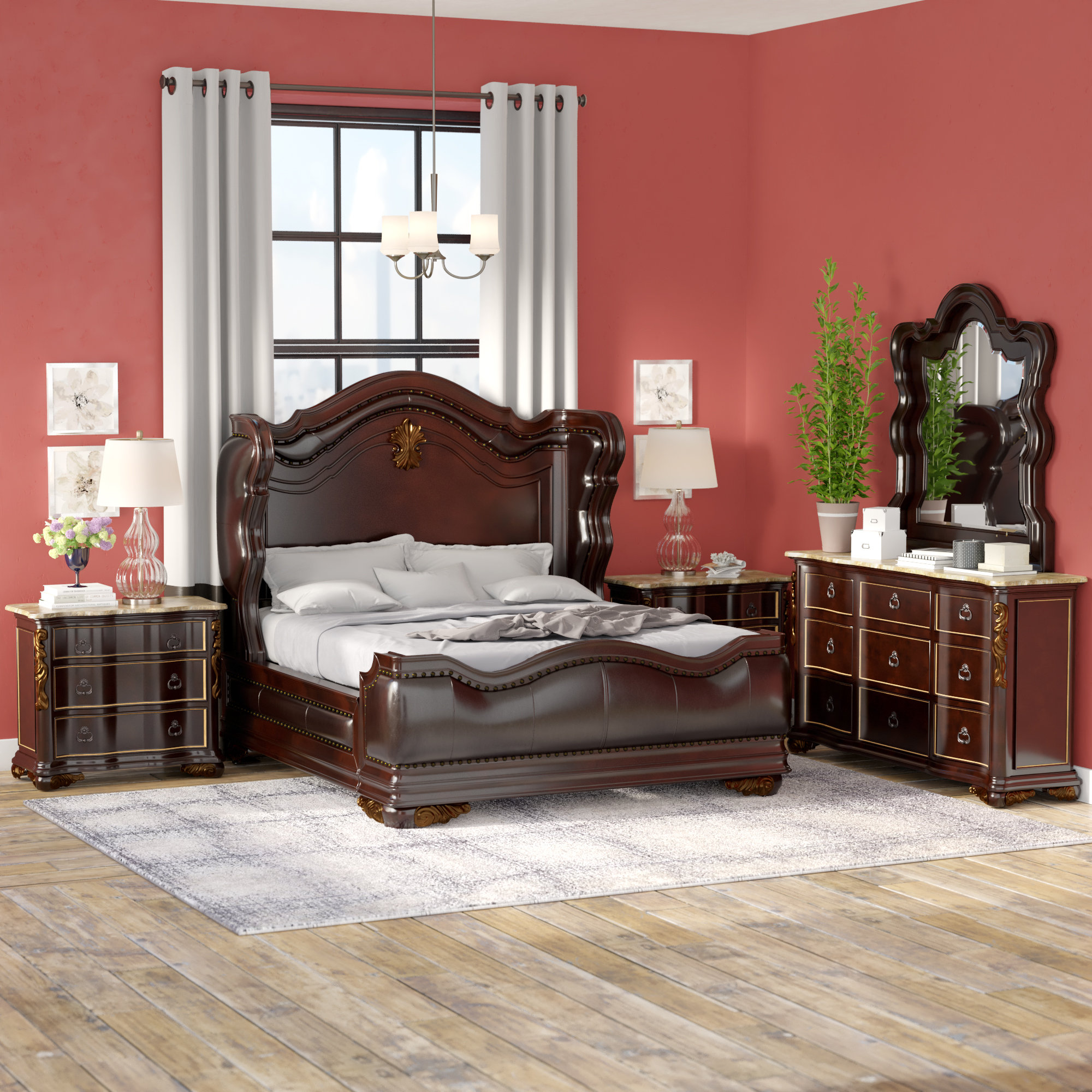 Erwan Standard Solid Wood 4 Piece Bedroom Set