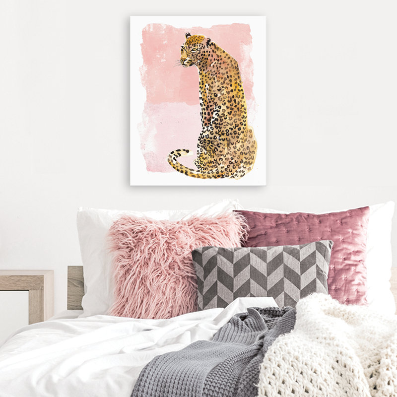 Watercolor Leopard On Two Tone Blush Wrapped Canvas Painting