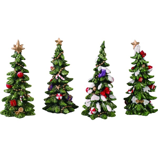 The Holiday Aisle® 4 Piece Christmas Holiday Tree Figurine Set | Wayfair