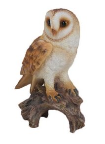 BARN OWL ON STUMP Figurine Statue Home Garden new Realistic Life Like