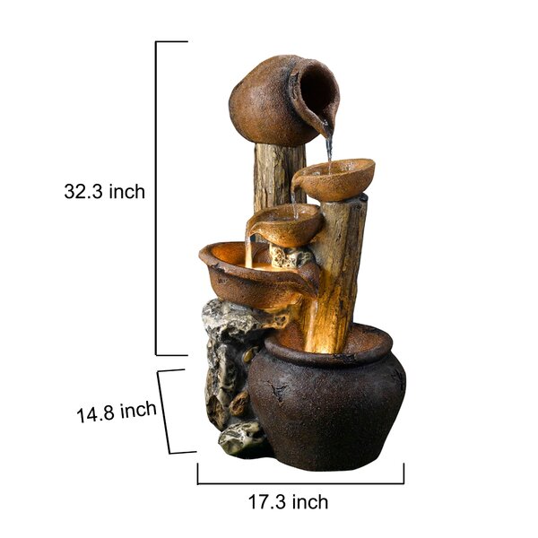 August Grove® Bandini Resin/Fiberglass Pentole Pot Fountain with LED ...
