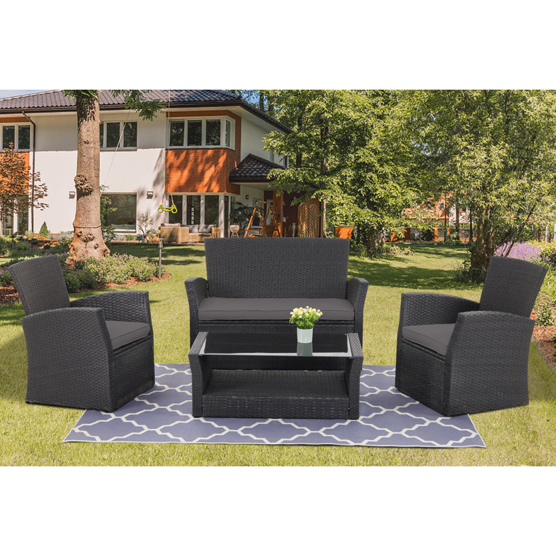 Latitude Run Annuel 4 Piece Rattan Sofa Seating Group With Cushions Reviews