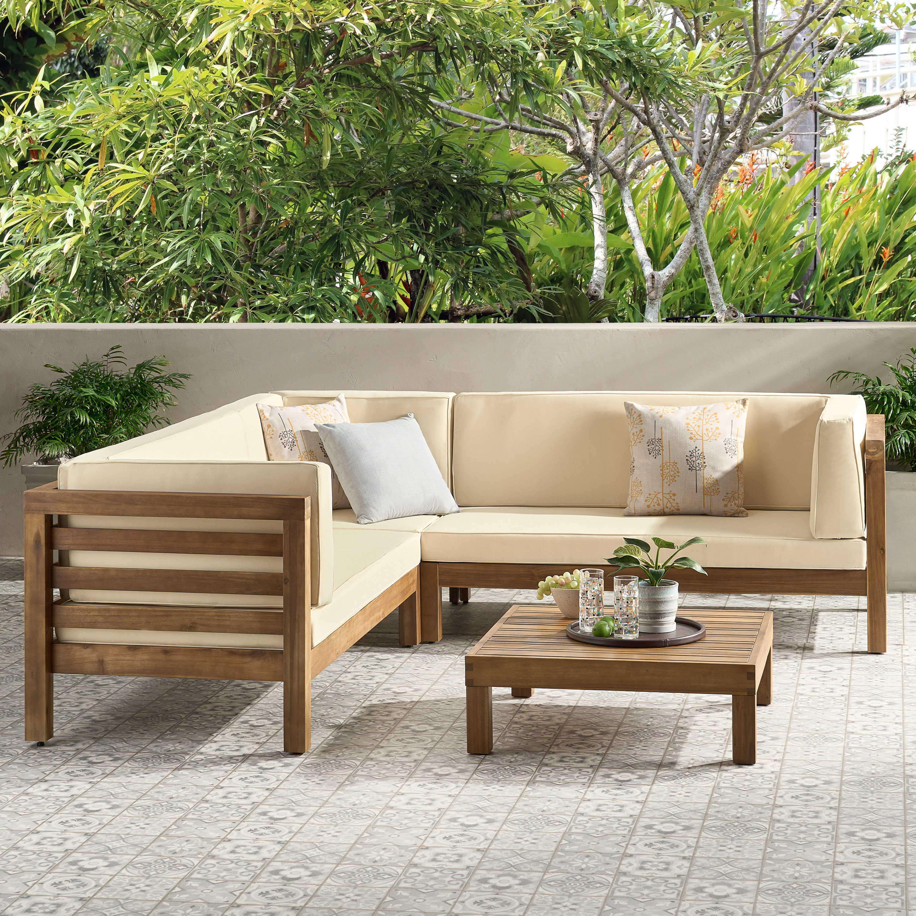 bedrag Absorberen Aanpassing Wade Logan® Adharsh Solid Wood 5 - Person Seating Group with Cushions &  Reviews | Wayfair