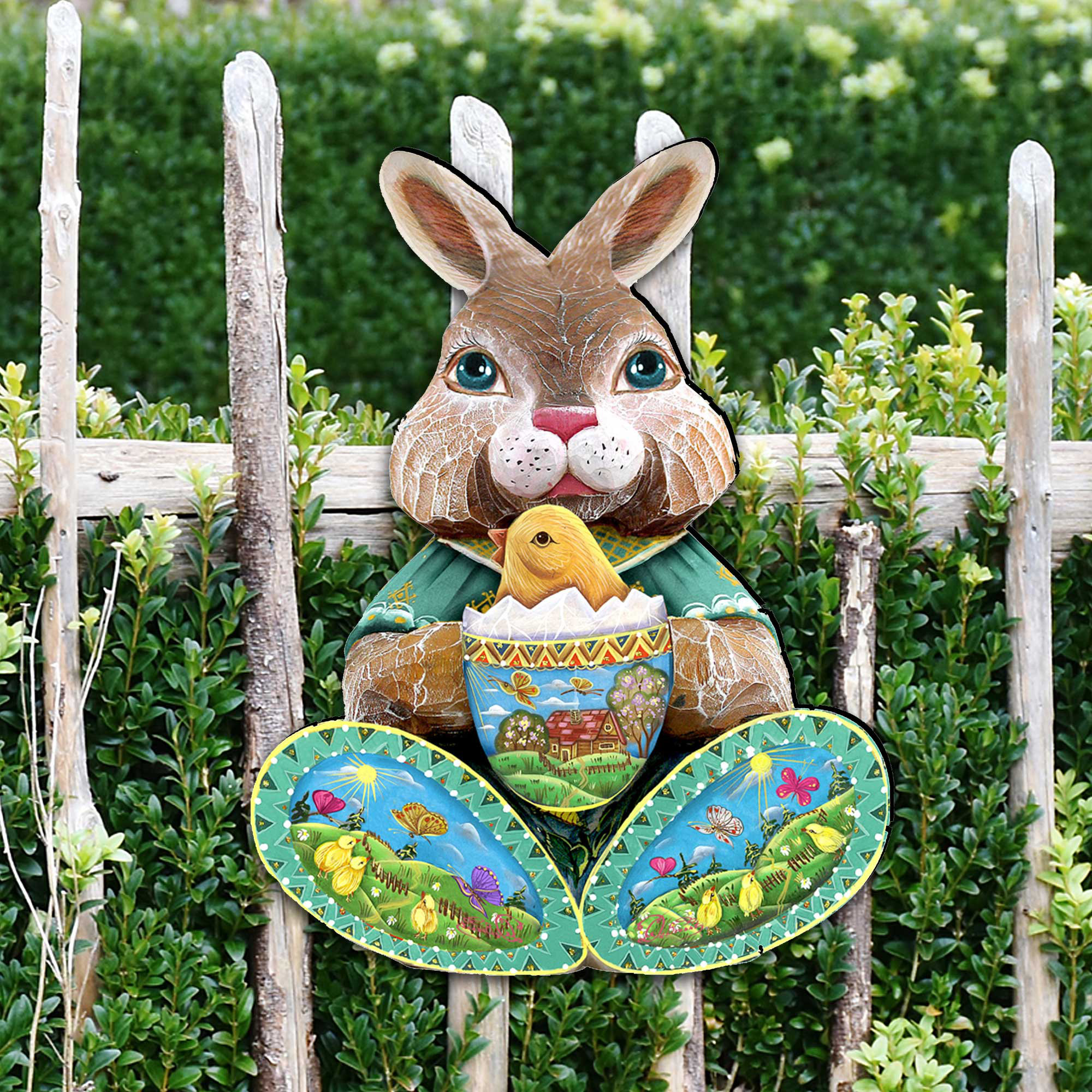 New Spring Easter Large Grey Garden Bunny Rabbit Basket Figurine Statue 16" 