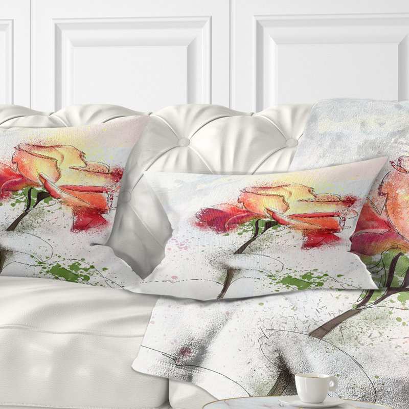 East Urban Home Floral Beautiful Rose Illustration Drawing Lumbar Pillow Wayfair