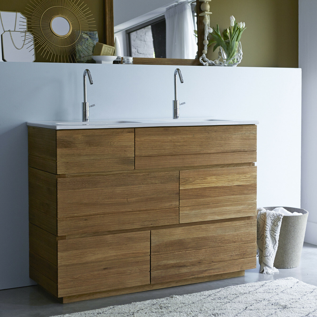 Tikamoon Karl Solid Oak 1220mm Free Standing Double Vanity Unit