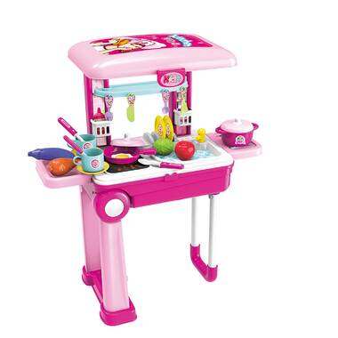 with Lights and Sounds 30-Piece Set Dimple On The Go Carrier Toy Kitchen Set 