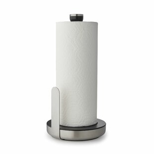Nambe Curvo Paper Towel Holder with Alloy Metal Weighted Base Silver Wood 