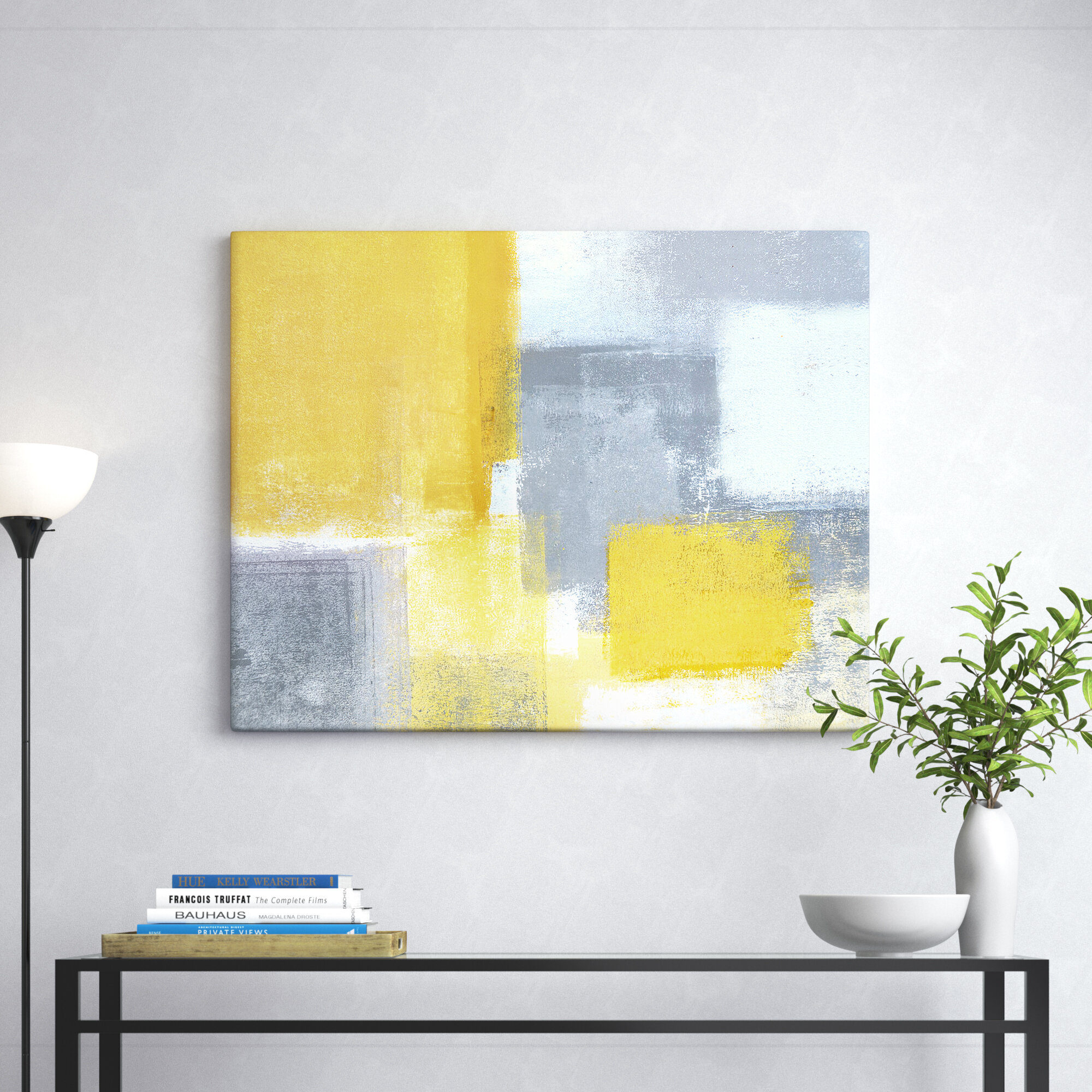 ZAB1581 Yellow Grey Black Modern Canvas Abstract Home Wall Art Picture Prints