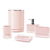 Pink Floral Petals and Pearls 5 Piece Chic Bathroom Vanity Accessories Gift Set 