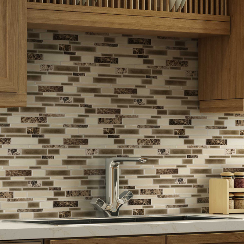 Mosaictileoutlet Linear Glazed Random Sized Marble Mosaic Tile In Earthtones Brown Wayfair