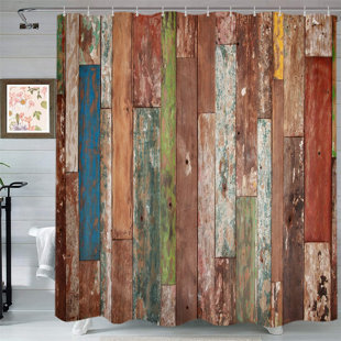 Old wooden door pattern Shower Curtain Bathroom Fabric w/12 Hooks 71*71inches 
