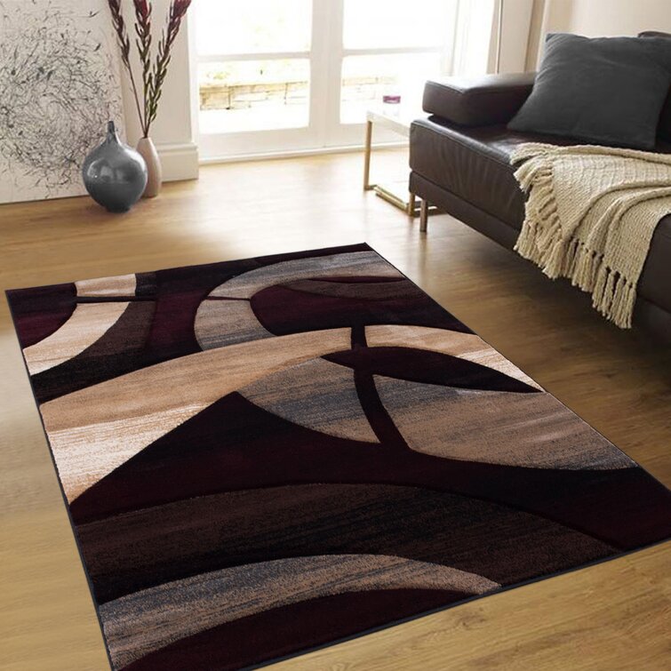 AllStar Rugs Abstract Burgundy/Beige/Brown/Black/Blue-Gray Area Rug ...