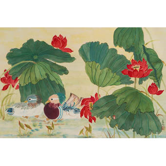 Bloomsbury Market Mandarin Duck In Lotus Pond I Acrylic Painting