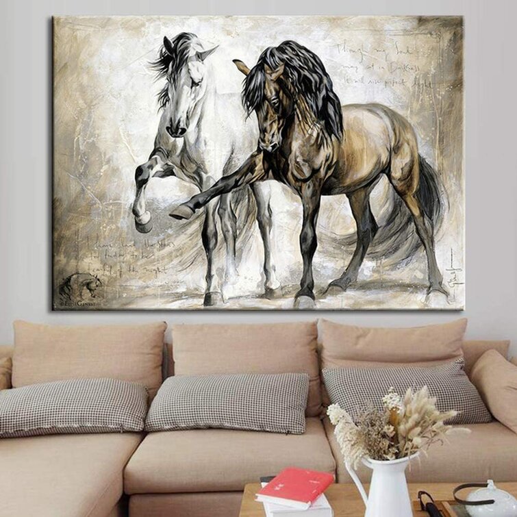 Wall Decorations for Living Room Watercolor Painting Abstract Canvas Prints Wall Art for Bedroom Bathroom Wall Decor office Artworks Black and white animal horses Pictures 3 Piece Home Decoration