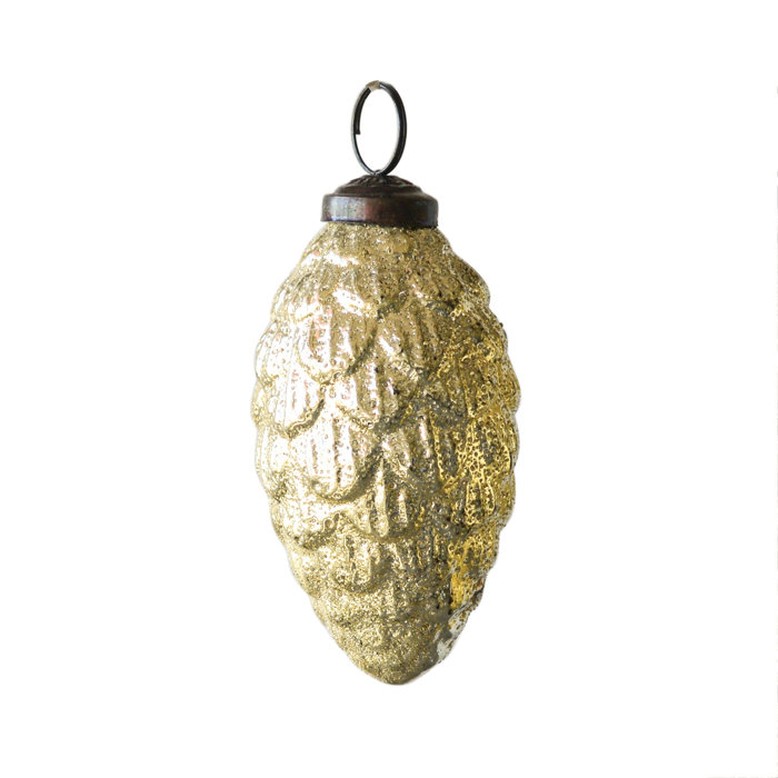 Embossed Mercury Glass Pinecone Ornament Distressed White Silver
