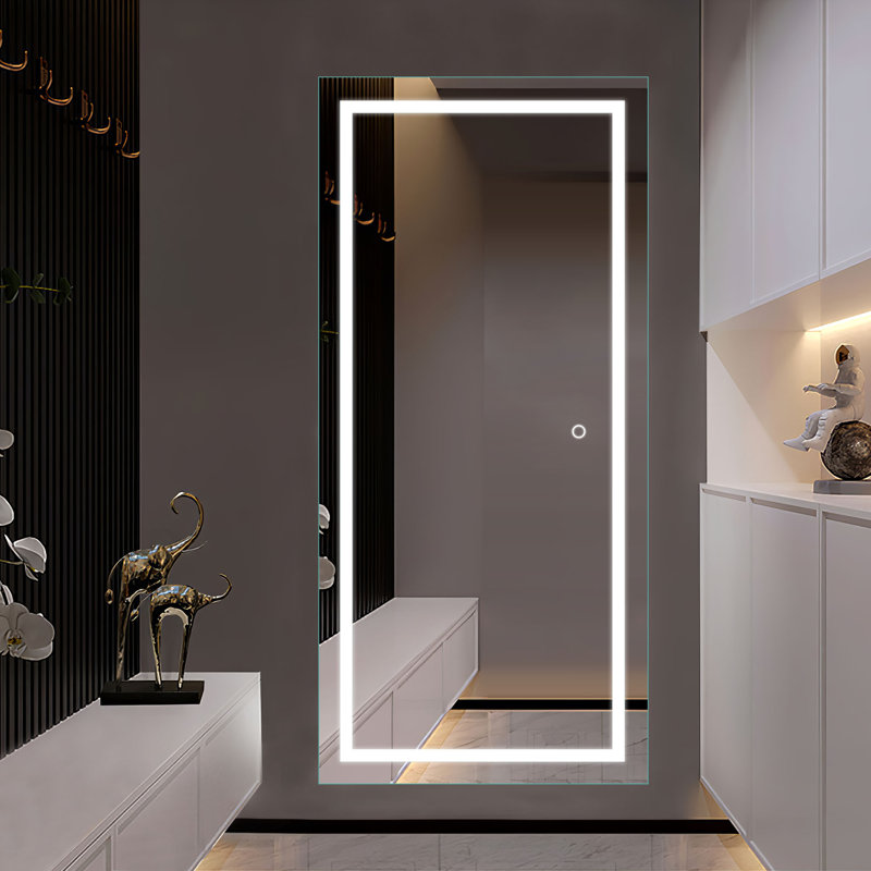Illuminated Wall Mirror - Prejean Frameless Lighted Full Length Mirror