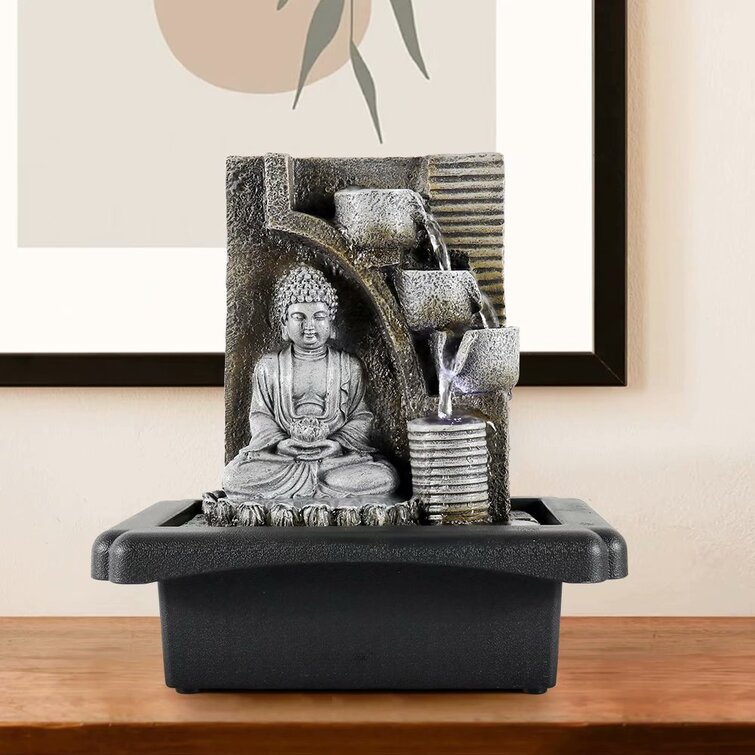 Indoor Zen Water Fountain Buddha Electric Tabletop Meditation Calming Waterfall 